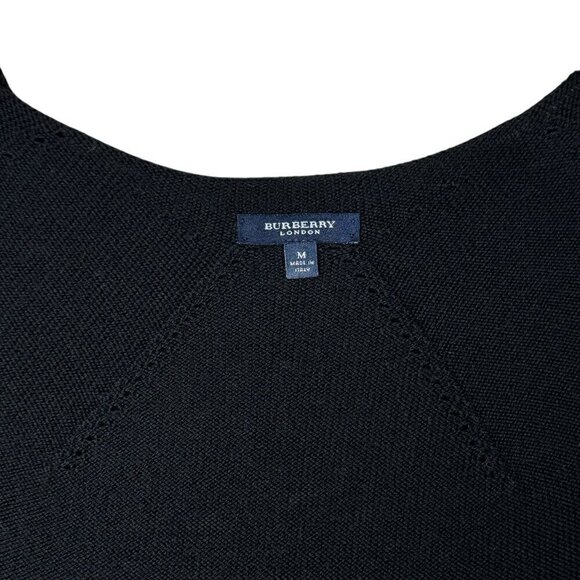 Burberry London Sweater Top Sz.M Black 100% Wool Knit Short Sleeve Basic Classic - Picture 4 of 11